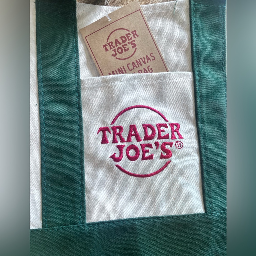 Trader Joe’s mini canvas tote bag green New